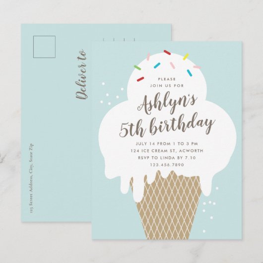 Begroting Ice Cream Kids Birthday Party Uitnodigin Briefkaart (Voorkant / Achterkant)