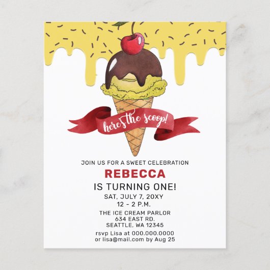 Begroting Ice crème, uitnodiging voor geboorte (Voorkant)