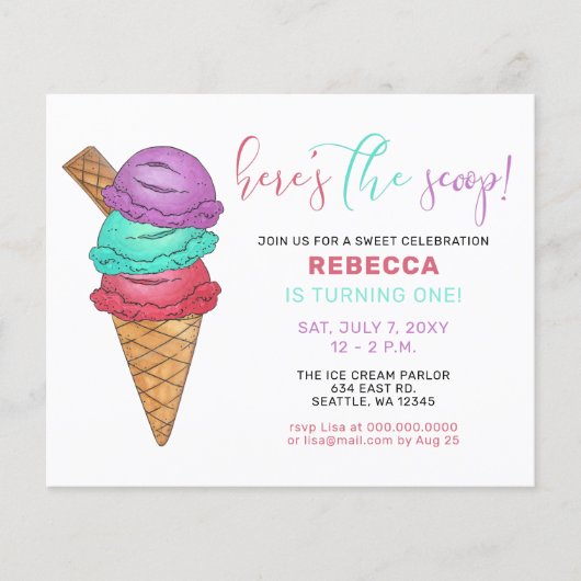 Begroting Ice crème, uitnodiging voor geboorte (Voorkant)