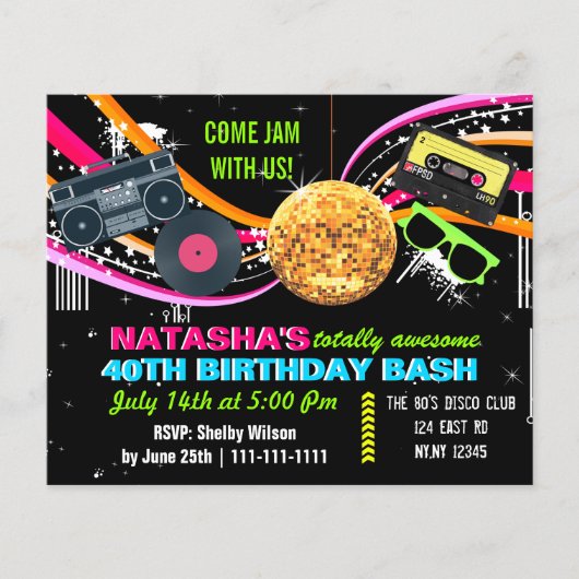 Begroting in totaal 80's uitnodiging voor 's ochte (Voorkant)