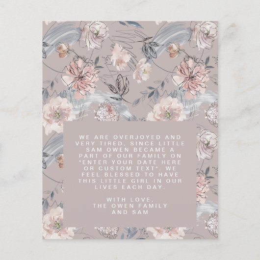 Begroting introduceert bekendmaking babymeisje flyer (Achterkant)