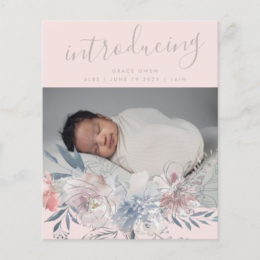 Begroting introduceert bekendmaking babymeisje flyer (Voorkant)