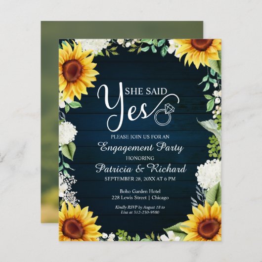 Begroting: ja uitnodiging van de Engagement Party (Voorkant / Achterkant)