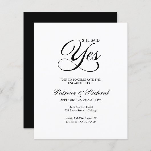 Begroting: ja uitnodiging van de Engagement Party (Voorkant / Achterkant)