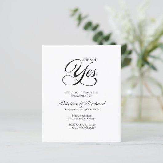 Begroting: ja uitnodiging van de Engagement Party (Staand voorkant)