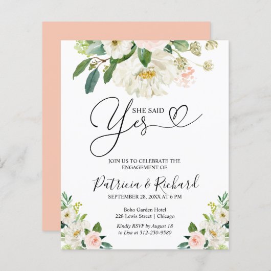 Begroting: ja uitnodiging van de Engagement Party (Voorkant / Achterkant)