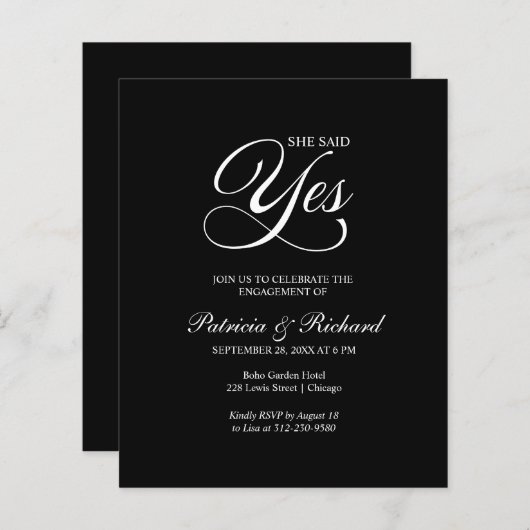 Begroting: ja uitnodiging van de Engagement Party (Voorkant / Achterkant)