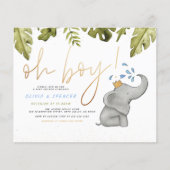 Begroting, jongen. Elephant & Leaves Cute Baby sho (Voorkant)
