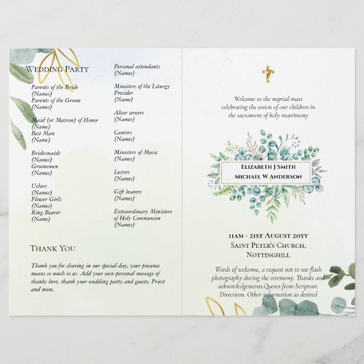 BEGROTING Katholieke Huwelijks Nuptiale Mis Progra Flyer (Voorkant)