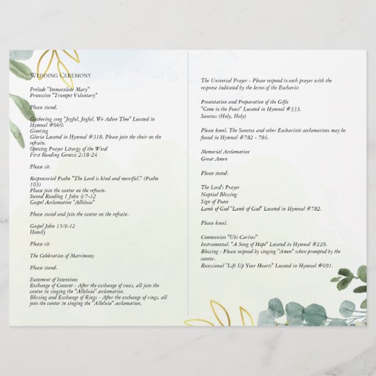 BEGROTING Katholieke Huwelijks Nuptiale Mis Progra Flyer (Achterkant)