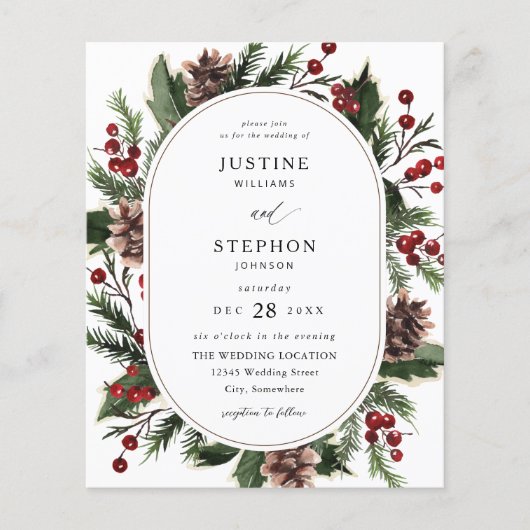 Begroting kerstbessen en pine bruiloft flyer (Voorkant)