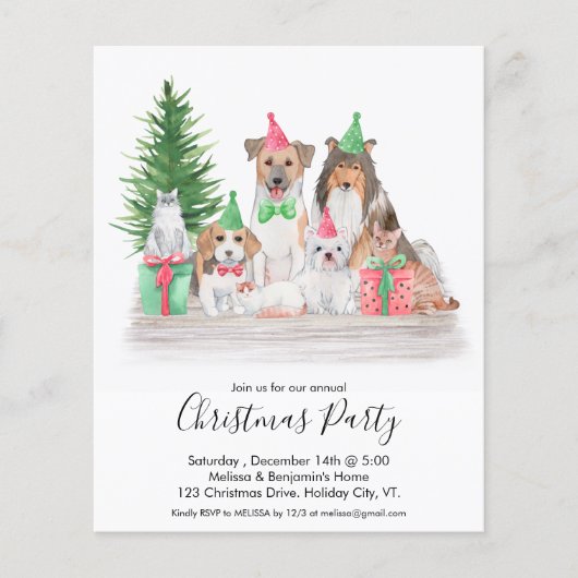 Begroting kerstdieren Dog Cat Invitation (Voorkant)