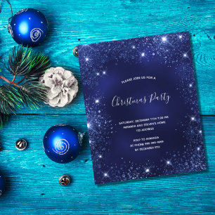 Begroting kerstfeestdag blauwe glitter uitnodiging