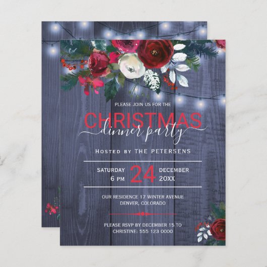 Begroting kerstfeestdag rustige bloemuitnodiging (Voorkant / Achterkant)