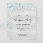 Begroting kerstfeestfeest zilveren glitter-uitnodi (Voorkant / Achterkant)