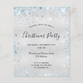 Begroting kerstfeestfeest zilveren glitter-uitnodi (Voorkant)