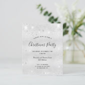 Begroting kerstfeestfeest zilveren glitter-uitnodi (Staand voorkant)