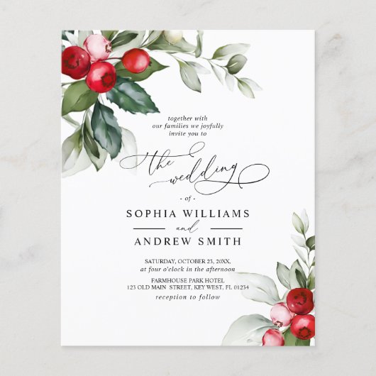 Begroting kerstgroen en Berry Wedding Uitnodiging (Voorkant)