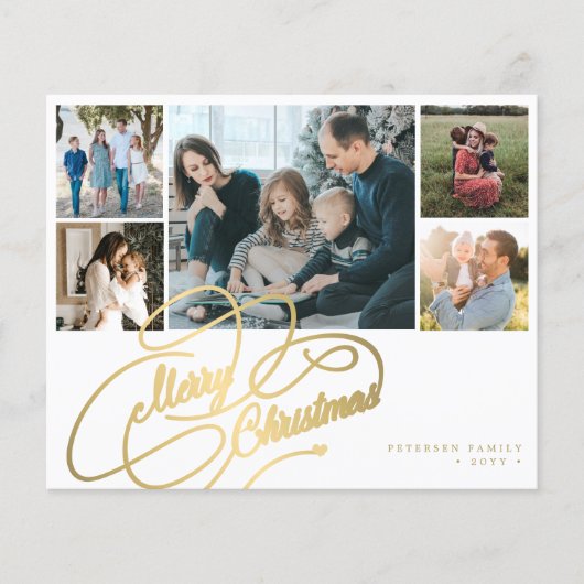 BEGROTING Kerstmis 5 foto's collage Holiday Kaart (Voorkant)