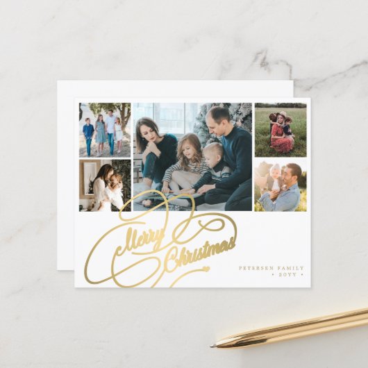 BEGROTING Kerstmis 5 foto's collage Holiday Kaart (Voorkant / Achterkant in situ)