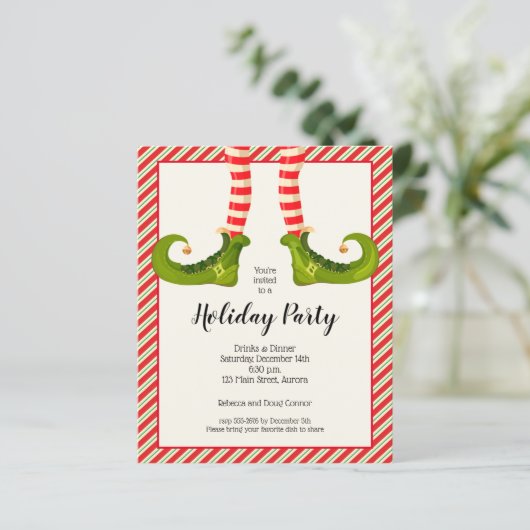 Begroting kerstmis Elf Legs Holiday Uitnodigingen (Staand voorkant)