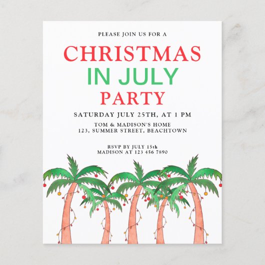 Begroting Kerstmis in uitnodiging van juli (Voorkant)