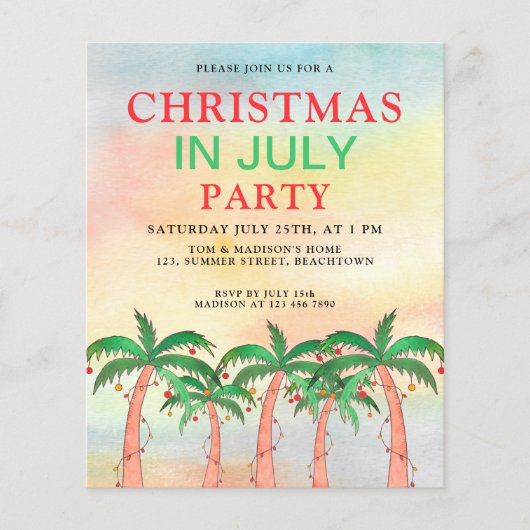 Begroting Kerstmis in uitnodiging van juli (Voorkant)