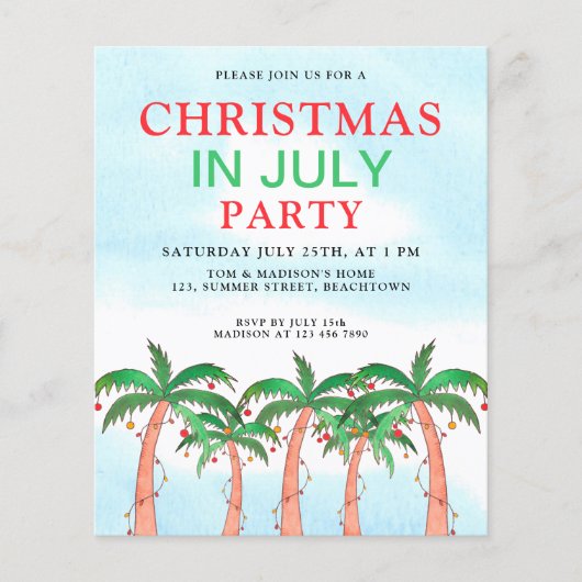 Begroting Kerstmis in uitnodiging van juli (Voorkant)