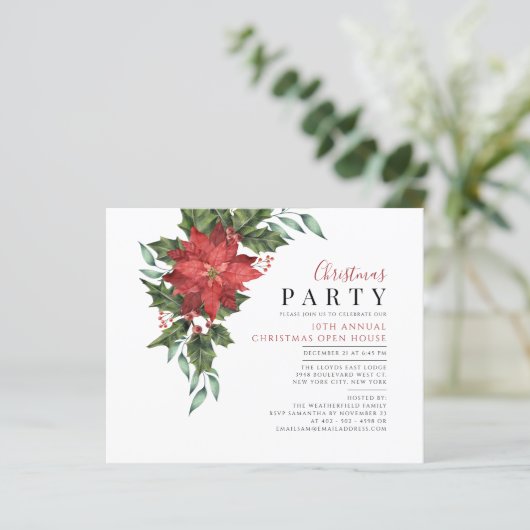 Begroting kerstmis Open House Floral Uitnodiging (Staand voorkant)