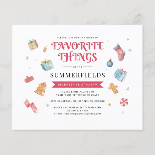 Begroting kerstvakantie favoriete dingen uitnodige (Voorkant)