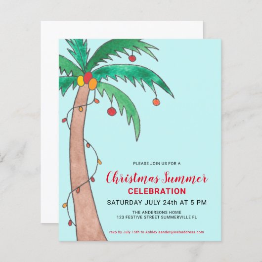 Begroting kerstzomerfeest Palmuitnodiging (Voorkant / Achterkant)