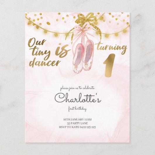 BEGROTING Kleine danser 1e verjaardag Uitnodiging  (Voorkant)