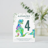 Begroting kleurrijke T Rex Birthday Uitnodiging Briefkaart (Staand voorkant)