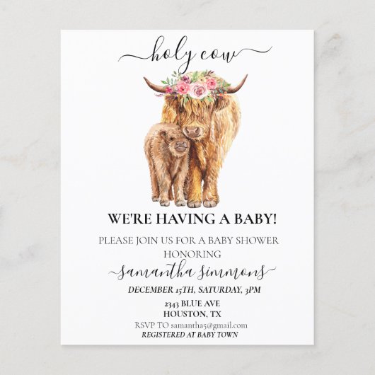 Begroting Koe Hoogland Calf Baby shower (Voorkant)