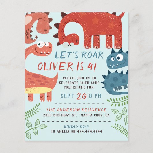 Begroting Laten we Roar Dino Kinderfeest houden (Voorkant)