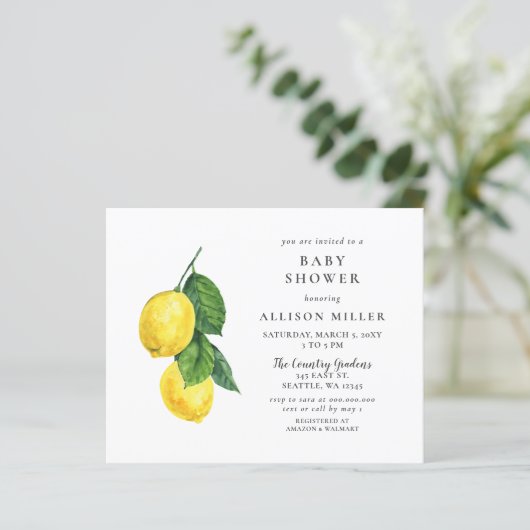 Begroting Lemon Gender Neutral Baby shower Invitat (Staand voorkant)