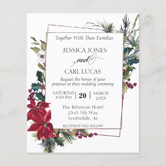 Begroting Lijst Poinsettia Winter Kerstmis Flyer (Voorkant)