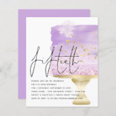 Begroting Lila Birthday Cake 50th Party Invite (Voorkant / Achterkant)