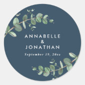 Begroting marineblauw-eucalyptusbruinbruinbruinbru ronde sticker (Voorkant)