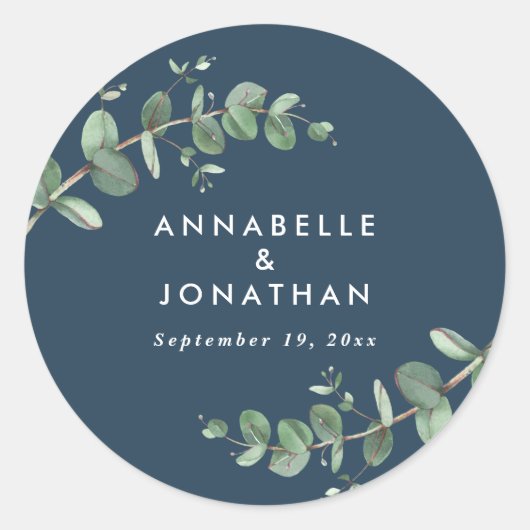 Begroting marineblauw-eucalyptusbruinbruinbruinbru ronde sticker (Voorkant)