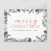 Begroting Merry Kerstdusty Blue Greenery Holiday Feestdagenkaart (Voorkant)