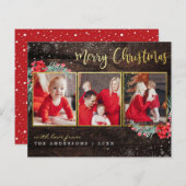 Begroting Merry Kerstmis Gold Wood 3 Foto Collage (Voorkant / Achterkant)