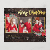 Begroting Merry Kerstmis Gold Wood 3 Foto Collage (Voorkant)
