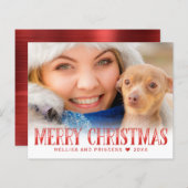 Begroting Merry Kerstmis Red Script Photo Holiday (Voorkant / Achterkant)