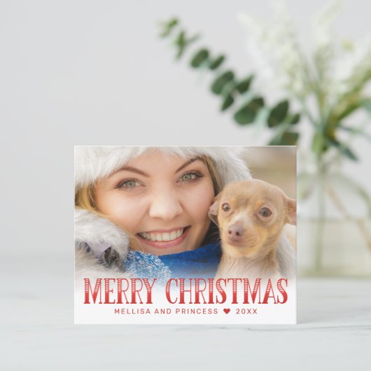 Begroting Merry Kerstmis Red Script Photo Holiday (Staand voorkant)