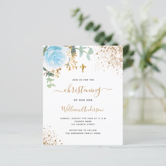 Begroting met eucalyptus blue floral gold (Staand voorkant)