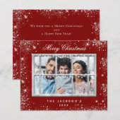 Begroting met kerstrood glitter-fotovensterkaart (Voorkant / Achterkant)