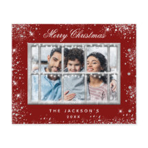 Begroting met kerstrood glitter-fotovensterkaart