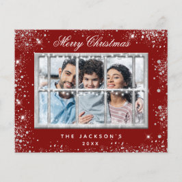 Begroting met kerstrood glitter-fotovensterkaart