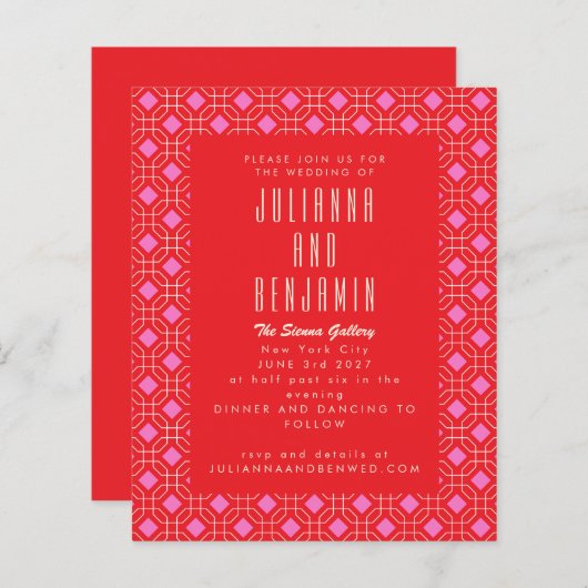 Begroting Mid Modern Red Roze Geometric Wedding (Voorkant / Achterkant)